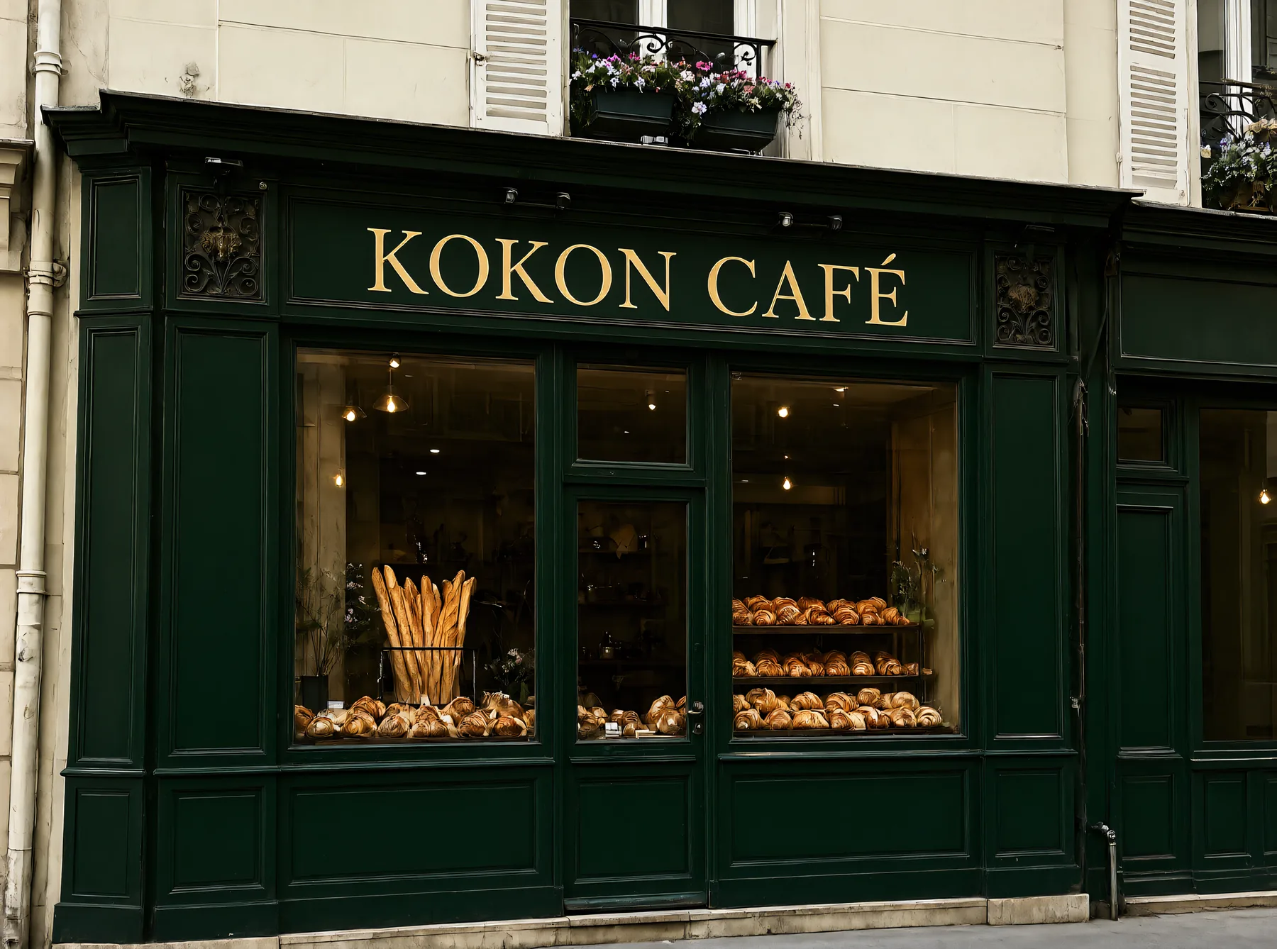 The same bakery, the sign now reads KOKON CAFÉ