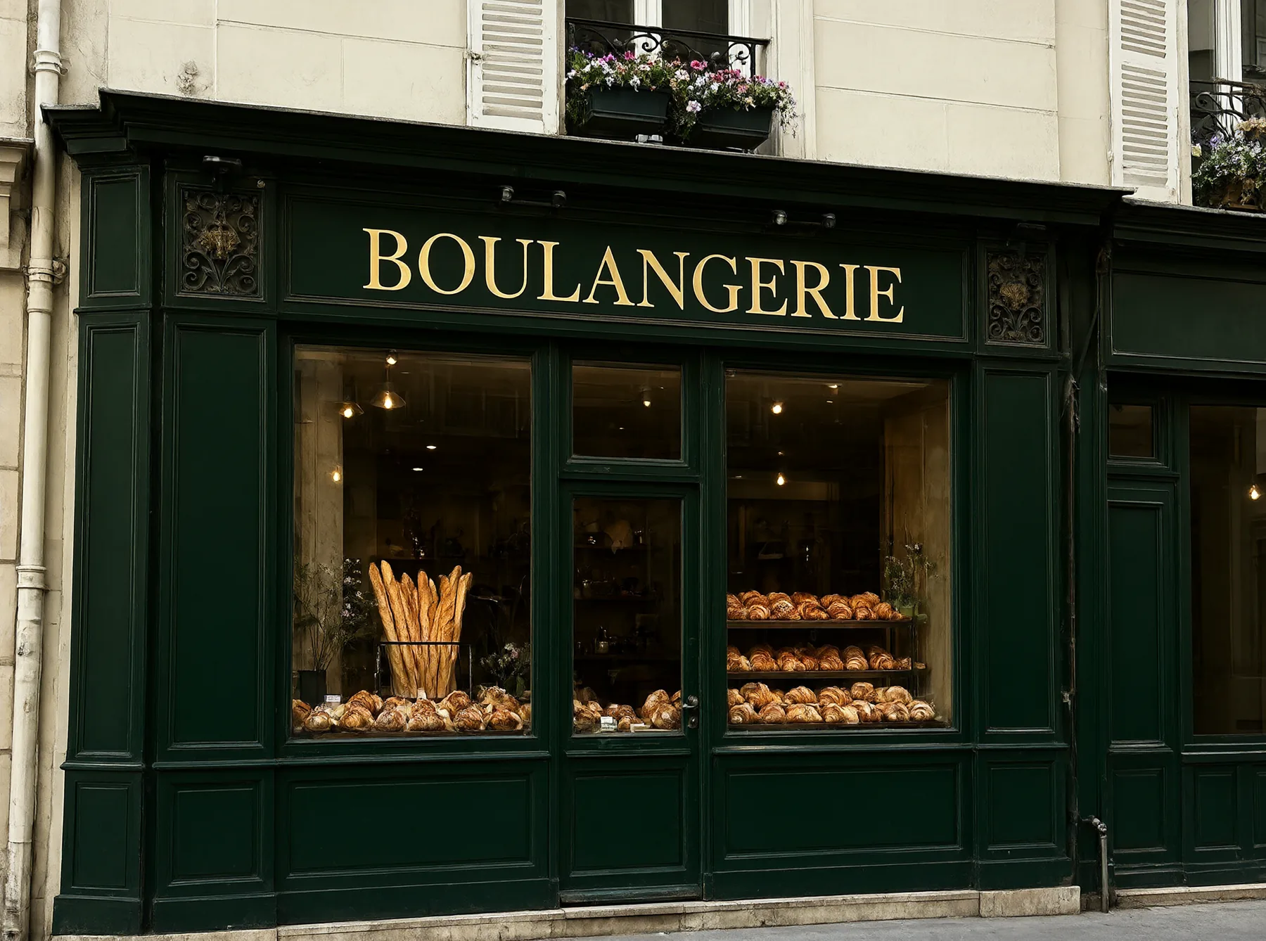 A bakery with a gold sign