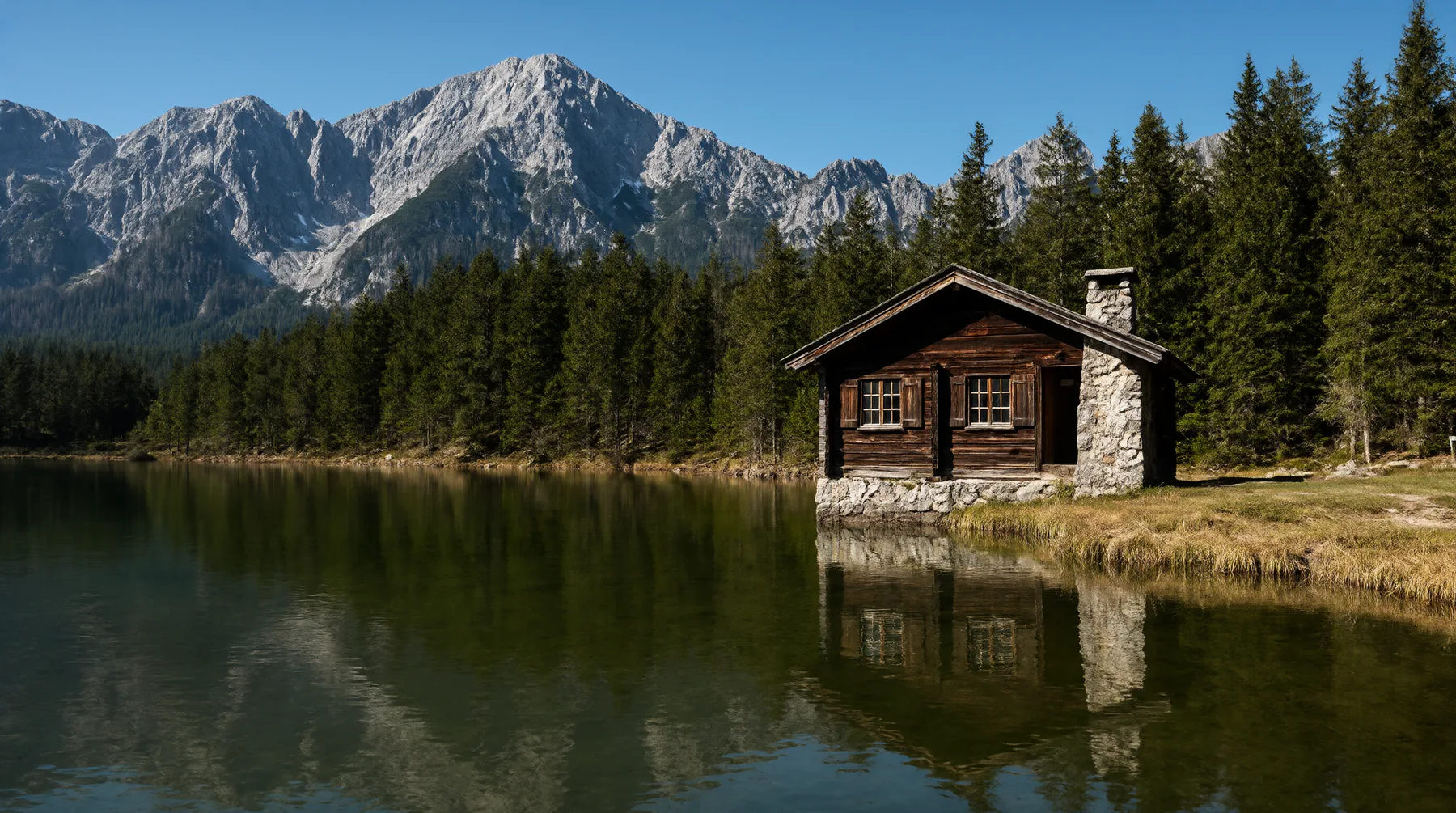 A cabin in the woods in summer