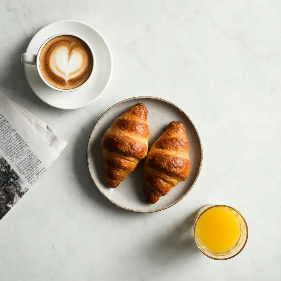 A breakfast table seen from directly above