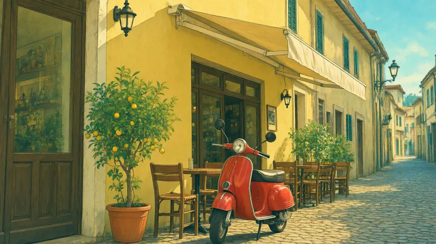 The same street as an anime-style painting